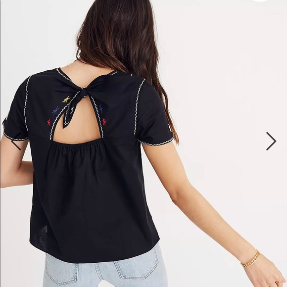 Madewell Embroidered Tie-Back Cutout Top Large - Picture 2 of 7